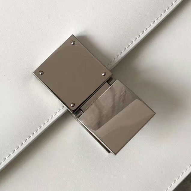 Celine Medium Classic Box Bag Silver Buckle White