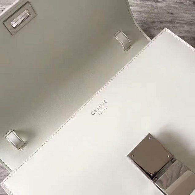 Celine Medium Classic Box Bag Silver Buckle White