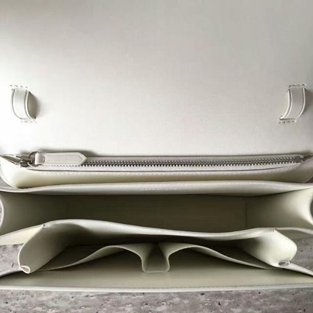 Celine Medium Classic Box Bag Silver Buckle White