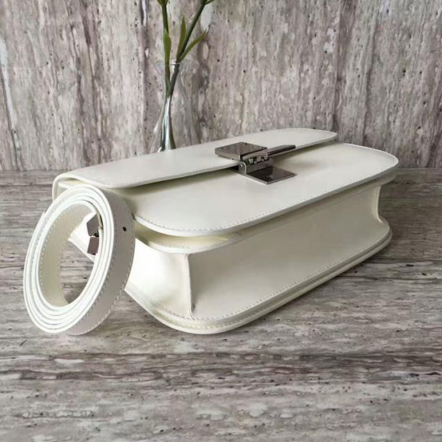 Celine Medium Classic Box Bag Silver Buckle White