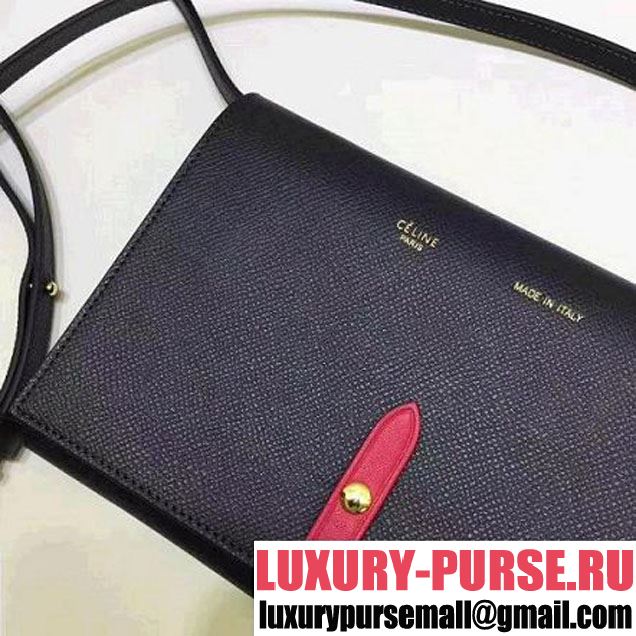Celine Strap Cluth in Grained Calfskin Black/Red 2017 (1A078-7072903 )