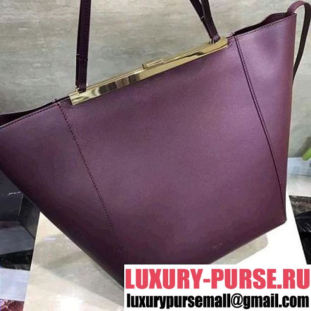 Celine Cabas Clasp Bag In Smooth Calfskin Burgundy Fall 2017 (1A021-7072547 )