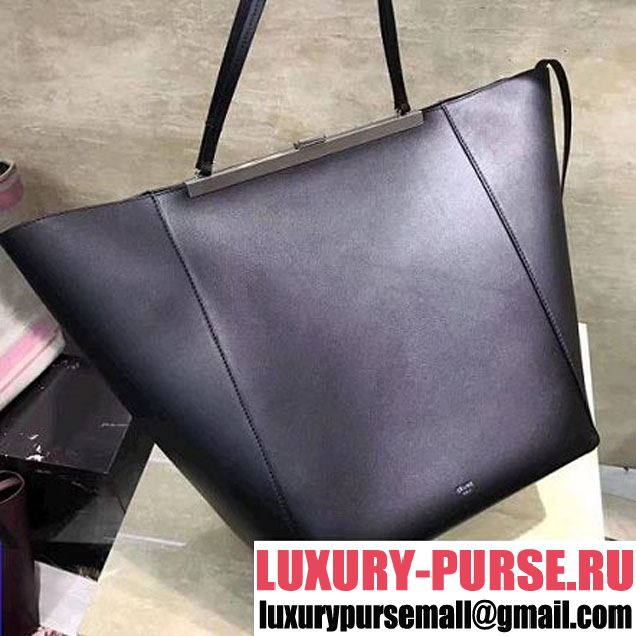 Celine Cabas Clasp Bag In Smooth Calfskin Black Fall 2017 (1A021-7072546 )