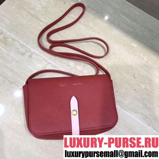 Celine Multifunction Mini Shoulder Bag in Grained Calfskin Red 2017 (1A021-7120617 )