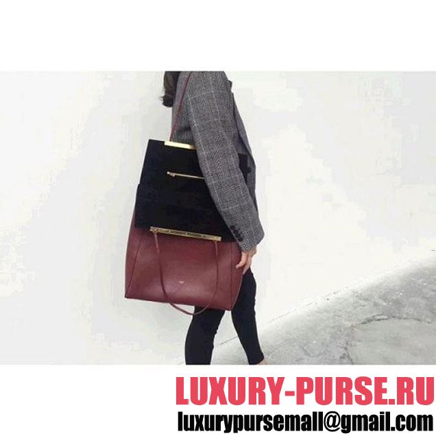 Celine Large Clasp Shopping Bag in Smooth Calfskin Burgundy (ALI-8012624 )