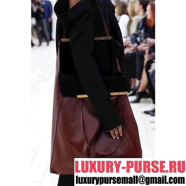 Celine Large Clasp Shopping Bag in Smooth Calfskin Burgundy (ALI-8012624 )