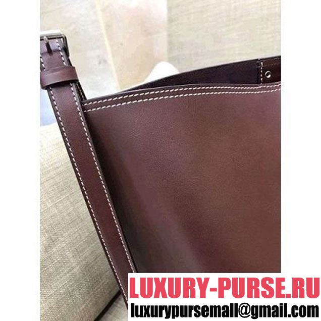 Celine Calfskin Studs Cabas Bag Burgundy With White Stitch (1A021-8012902 )