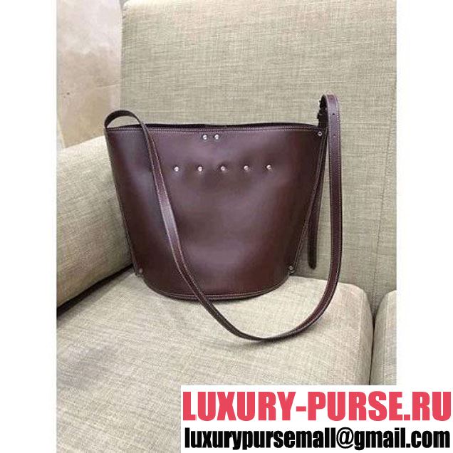 Celine Calfskin Studs Cabas Bag Burgundy With White Stitch (1A021-8012902 )