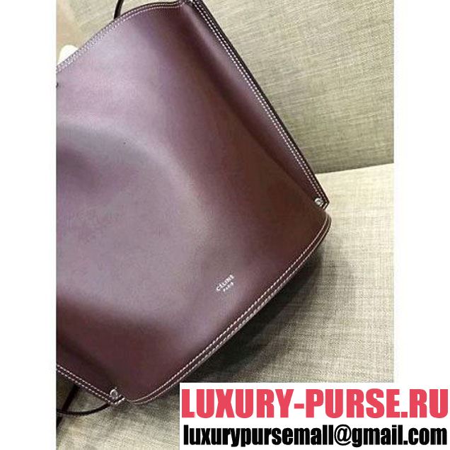 Celine Calfskin Studs Cabas Bag Burgundy With White Stitch (1A021-8012902 )