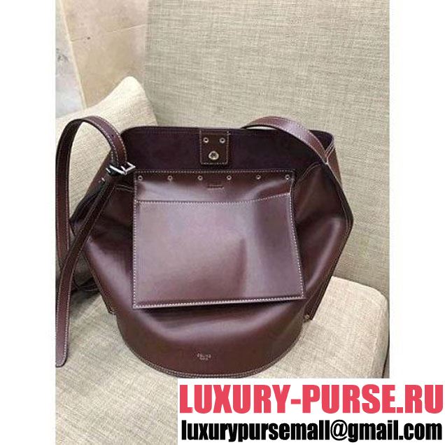 Celine Calfskin Studs Cabas Bag Burgundy With White Stitch (1A021-8012902 )