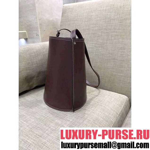 Celine Calfskin Studs Cabas Bag Burgundy With White Stitch (1A021-8012902 )