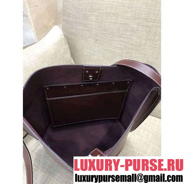 Celine Calfskin Studs Cabas Bag Burgundy With White Stitch (1A021-8012902 )