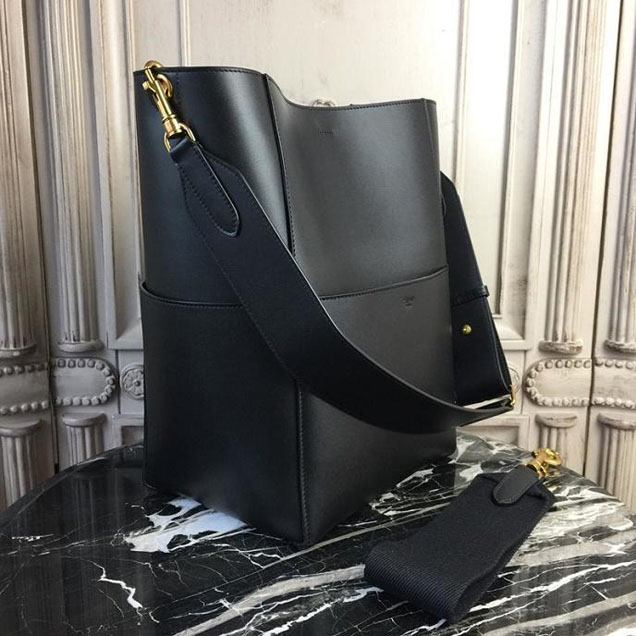 Celine Seau Sangle 24cm Large Bag Soft Grained Calfskin Leather Spring Summer 2018 Collection Black