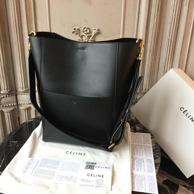 Celine Seau Sangle 24cm Large Bag Soft Grained Calfskin Leather Spring Summer 2018 Collection Black