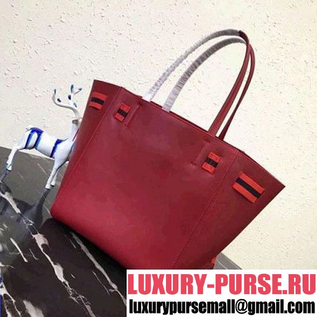 Celine Small Cabas Phantom in Calfskin with Wool Belt Red 2018 (BL-8031506 )