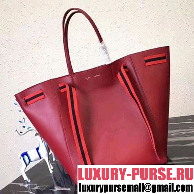 Celine Large Cabas Phantom in Calfskin with Wool Belt Red 2018 (BL-8031503 )