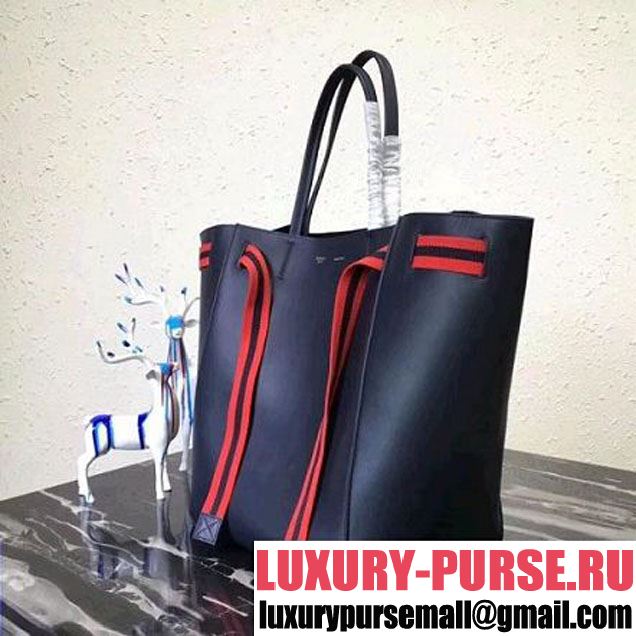 Celine Large Cabas Phantom in Calfskin with Wool Belt Navy Blue 2018 (BL-8031502 )