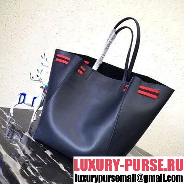 Celine Large Cabas Phantom in Calfskin with Wool Belt Navy Blue 2018 (BL-8031502 )