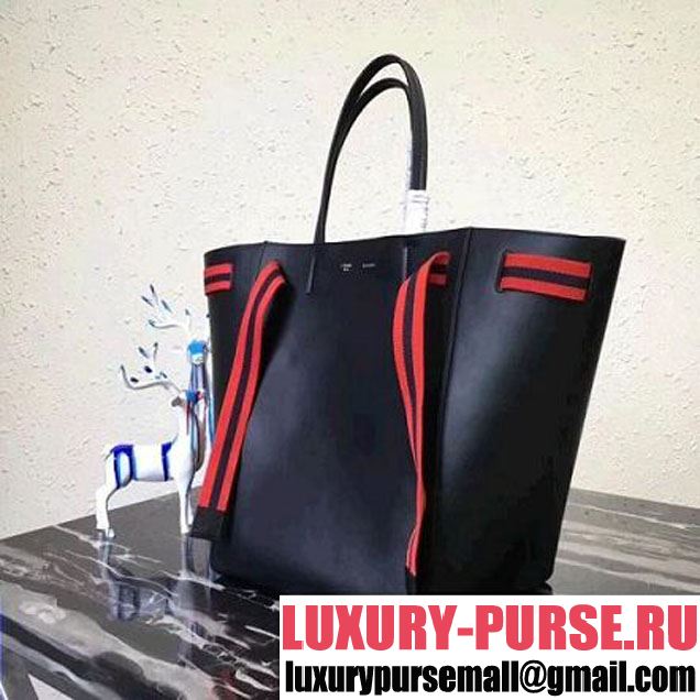 Celine Large Cabas Phantom in Calfskin with Wool Belt Black 2018 (BL-8031501 )