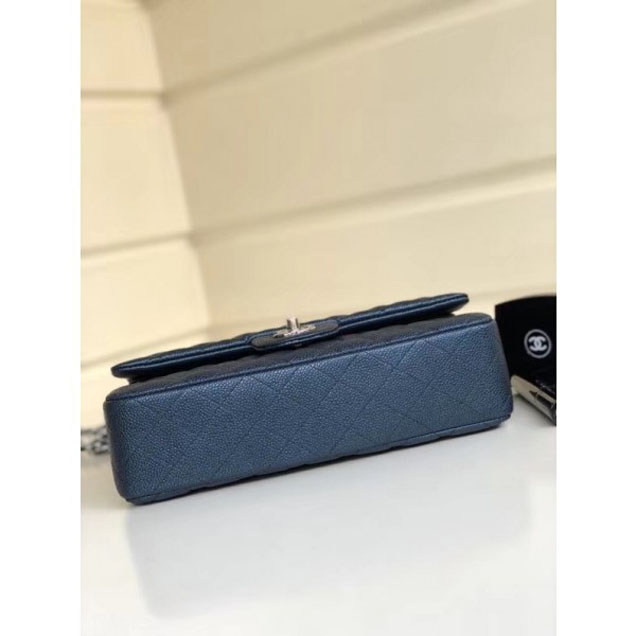Chanel Pearl Caviar Leather Classic Flap Medium Bag Navy Blue 2018