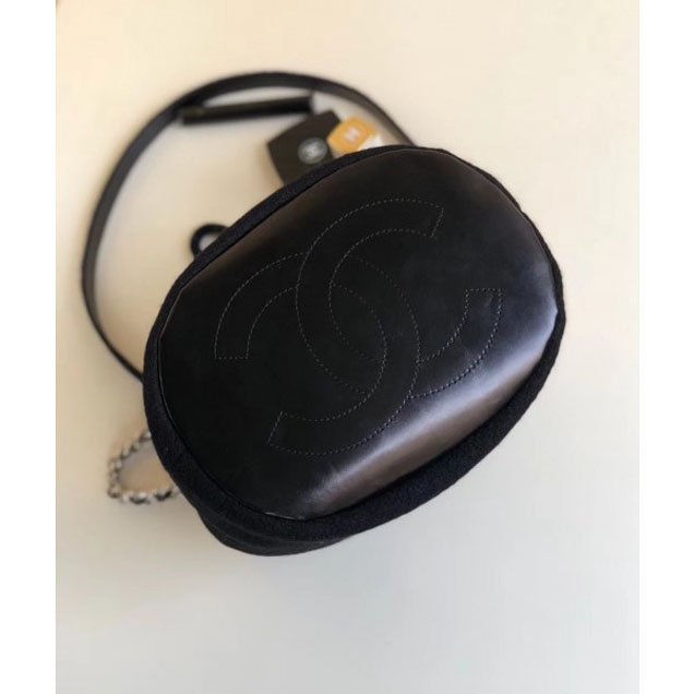 Chanel Embroidered Wool and Calfskin Drawstring Bucket Bag A57540 Black 2018