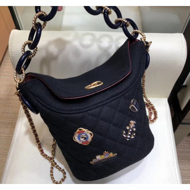 Chanel Wool with Charms Bucket Bag A57868 Black 2018