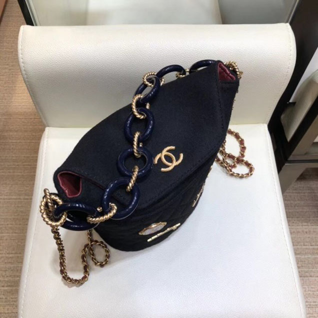 Chanel Wool with Charms Bucket Bag A57868 Black 2018