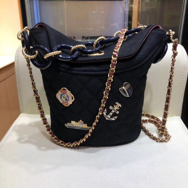 Chanel Wool with Charms Bucket Bag A57868 Black 2018
