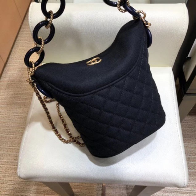 Chanel Wool with Charms Bucket Bag A57868 Black 2018