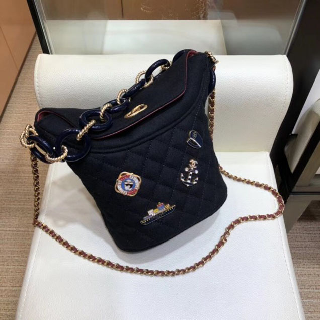 Chanel Wool with Charms Bucket Bag A57868 Black 2018