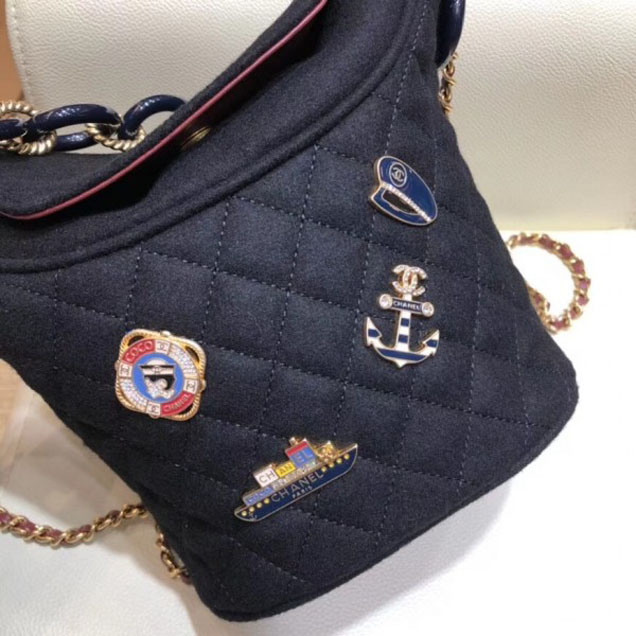 Chanel Wool with Charms Bucket Bag A57868 Black 2018