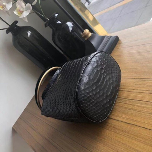 Chanel Chevron Python Handle with Chic Bucket Bag A57861 Black 2018 Collection