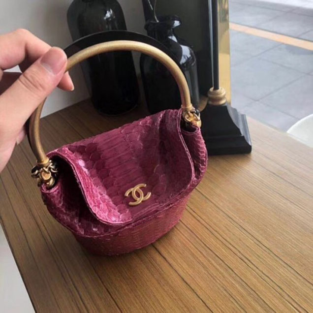Chanel Chevron Python Handle with Chic Bucket Bag A57861 Fuchsia 2018 Collection