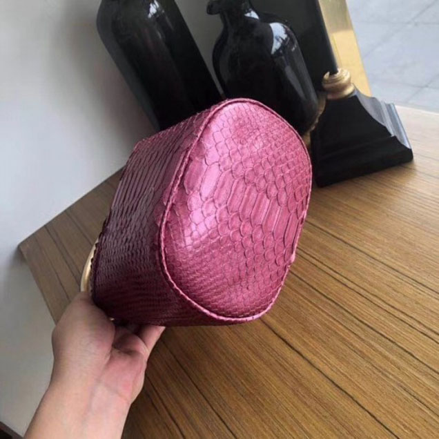 Chanel Chevron Python Handle with Chic Bucket Bag A57861 Fuchsia 2018 Collection