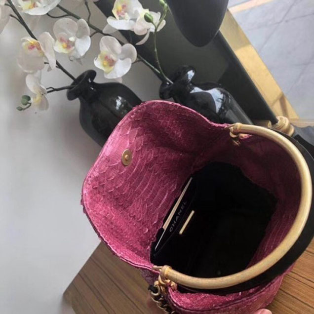 Chanel Chevron Python Handle with Chic Bucket Bag A57861 Fuchsia 2018 Collection