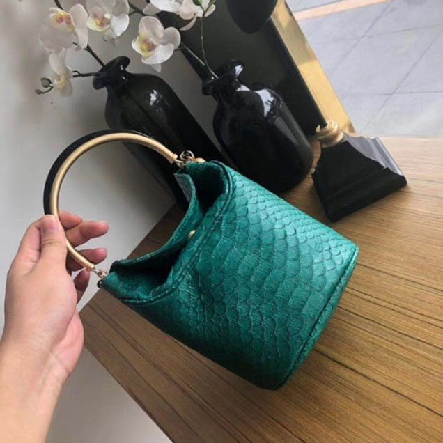Chanel Chevron Python Handle with Chic Bucket Bag A57861 Green 2018 Collection