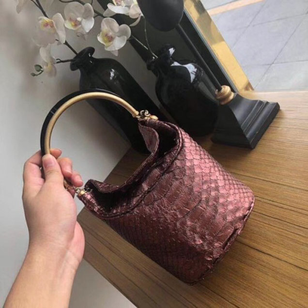 Chanel Chevron Python Handle with Chic Bucket Bag A57861 Metallic Rose 2018 Collection
