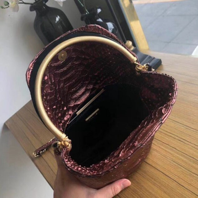 Chanel Chevron Python Handle with Chic Bucket Bag A57861 Metallic Rose 2018 Collection
