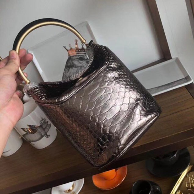 Chanel Chevron Python Handle with Chic Bucket Bag A57861 Metallic Pink Gold 2018 Collection