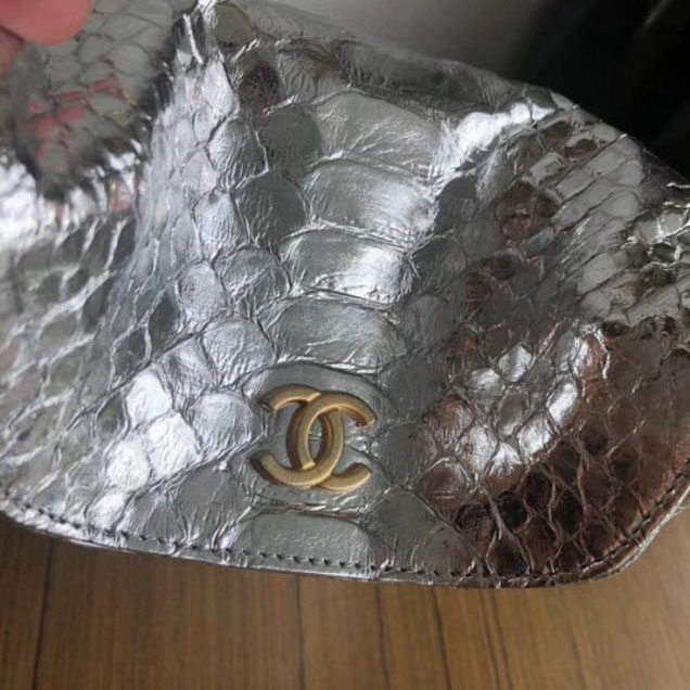 Chanel Chevron Python Handle with Chic Bucket Bag A57861 Silver 2018 Collection