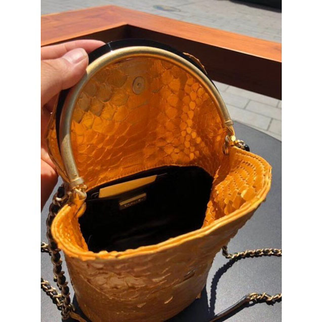 Chanel Chevron Python Handle with Chic Bucket Bag A57861 Gold 2018 Collection