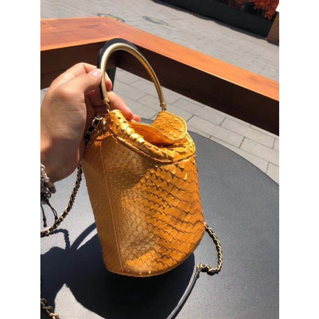 Chanel Chevron Python Handle with Chic Bucket Bag A57861 Gold 2018 Collection