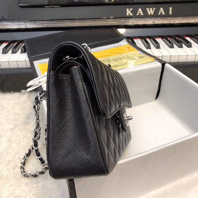 Chanel Small Classic Handbag Grained Calfskin & silver-Tone Metal A01113 black