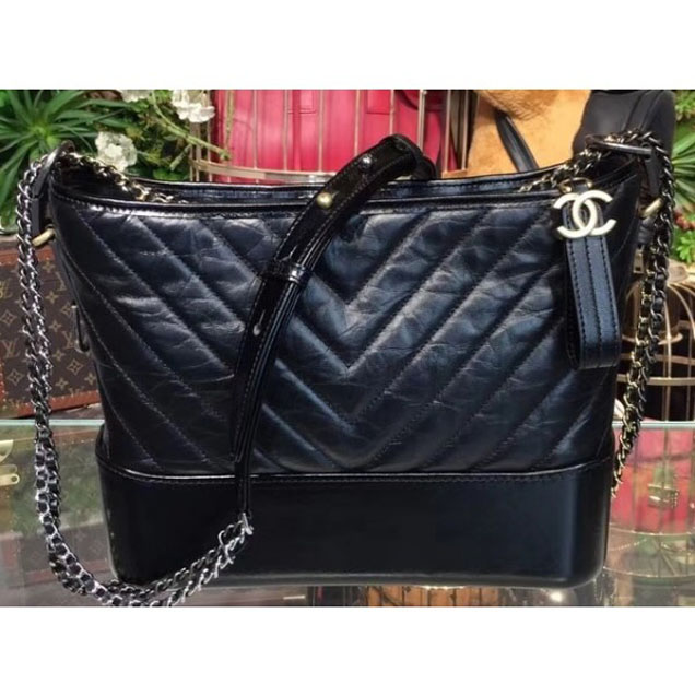Chanel Chevron Gabrielle Medium Hobo Bag A93824 Black 2018