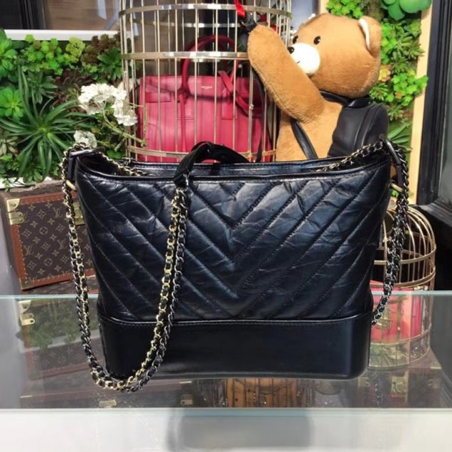 Chanel Chevron Gabrielle Medium Hobo Bag A93824 Black 2018