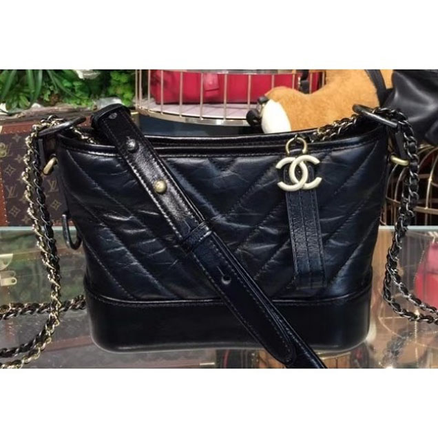 Chanel Chevron Gabrielle Small Hobo Bag A91810 Black 2018