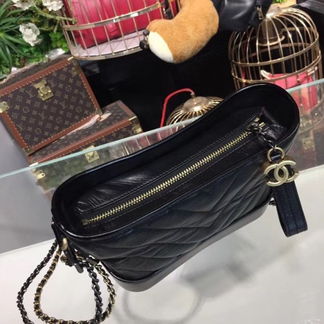 Chanel Chevron Gabrielle Small Hobo Bag A91810 Black 2018