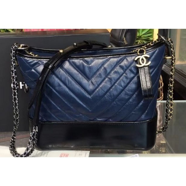 Chanel Chevron Gabrielle Medium Hobo Bag A93824 Dark Blue/Black 2018