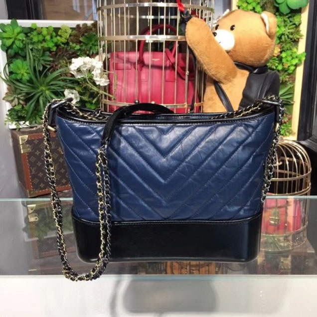 Chanel Chevron Gabrielle Medium Hobo Bag A93824 Dark Blue/Black 2018