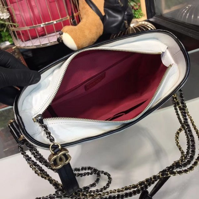 Chanel Chevron Gabrielle Medium Hobo Bag A93824 White/Black 2018